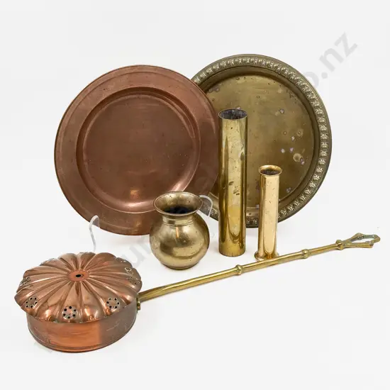 Copper & Brass Handled Chestnut Roaster with Assorted Metalware