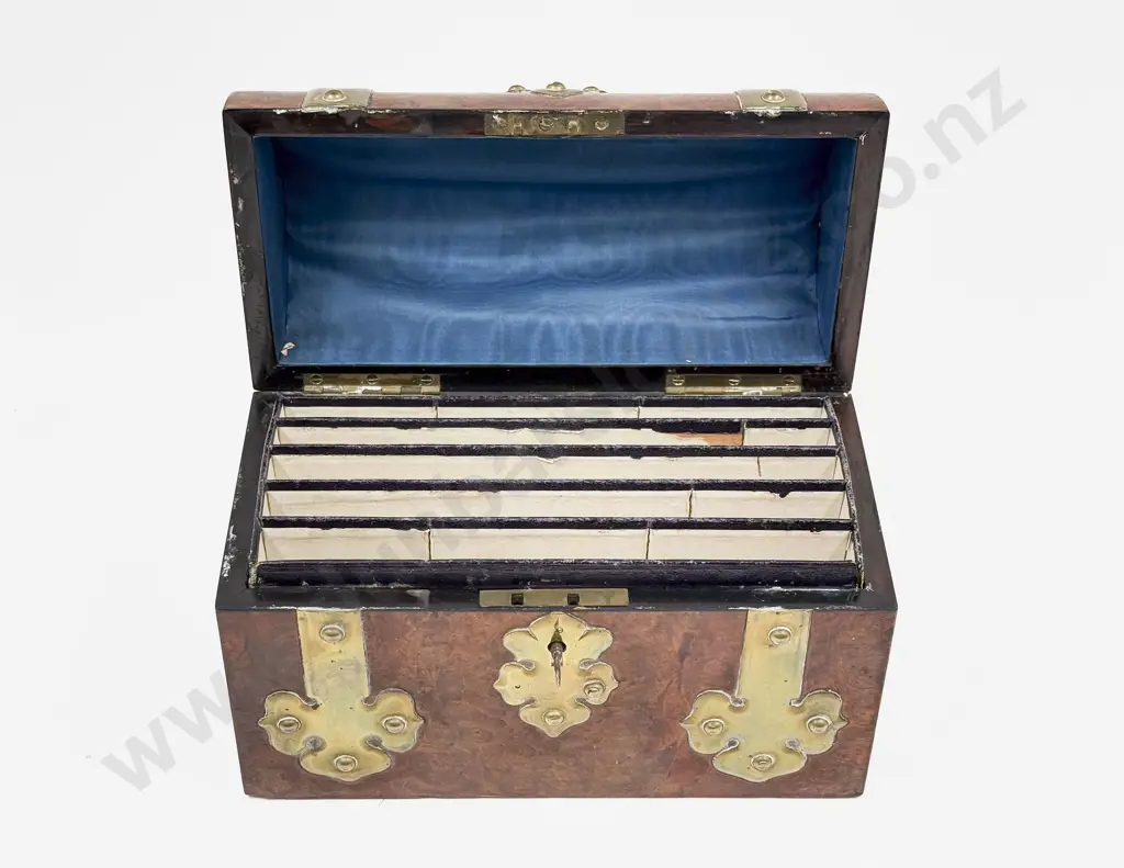 Vict Burr Walnut & Brass Bound Letter Box Image 1++