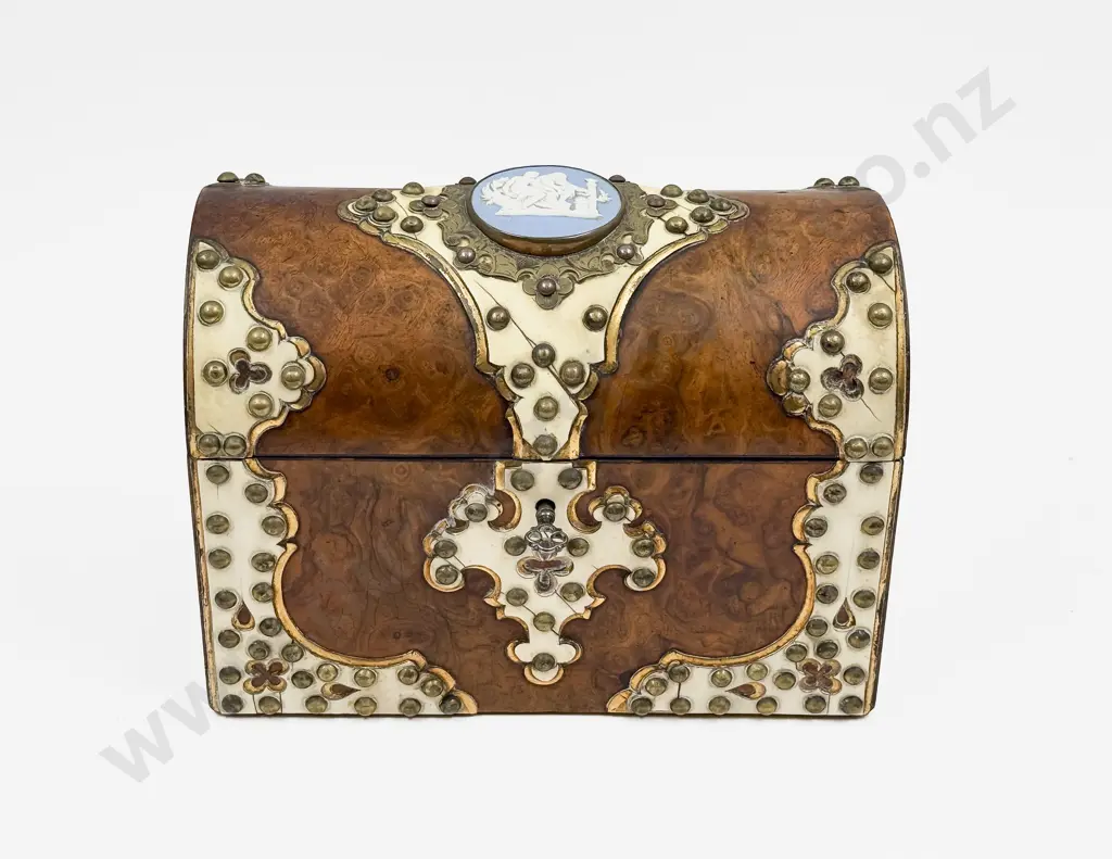 Vict Burr Walnut & Brass & Ivory Bound Letter Box Image 1++