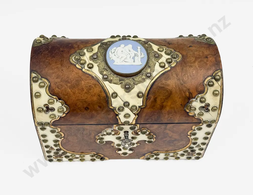 Vict Burr Walnut & Brass & Ivory Bound Letter Box Image 1++