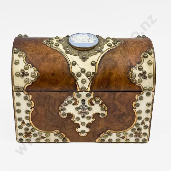 Vict Burr Walnut & Brass & Ivory Bound Letter Box