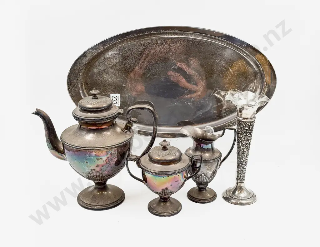 S/P Three Pce Teaset on Tray Image 1++