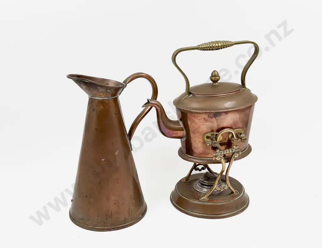 Vict Copper & Brass Spirit Kettle with Copper Jug Image 1++