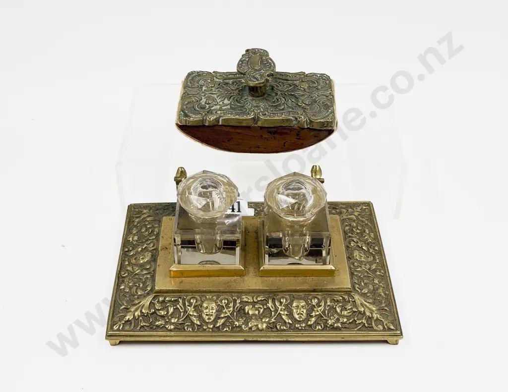 Vict Brass Desk Stand together with Associated Ink Blotter Image 1++