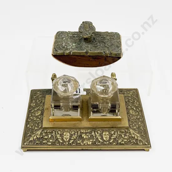 Vict Brass Desk Stand together with Associated Ink Blotter