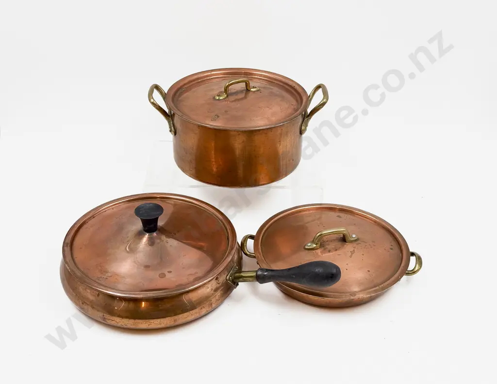 Three Assorted Copper Cooking Pots Image 1++