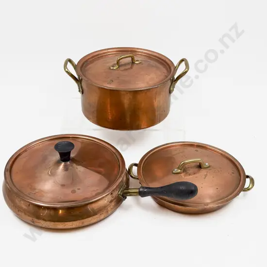 Three Assorted Copper Cooking Pots