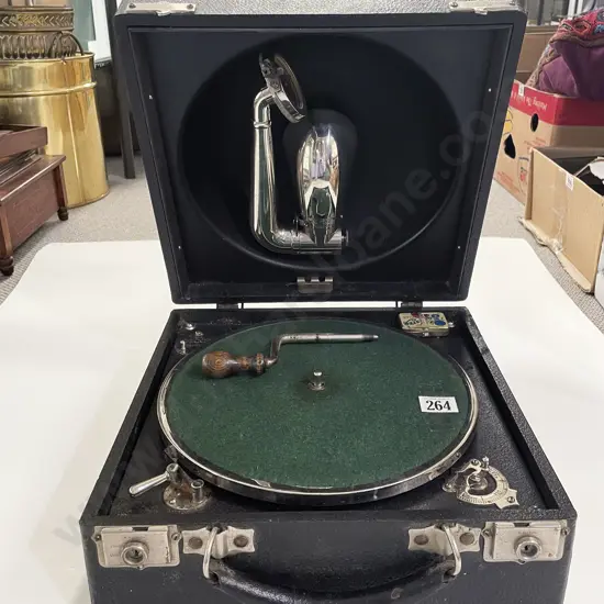 Vintage Decca Travel Gramophone with Assorted Vintage Records
