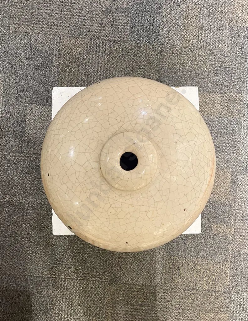 Large Crackle Glaze Pottery Vase together with Plinth Image 1++