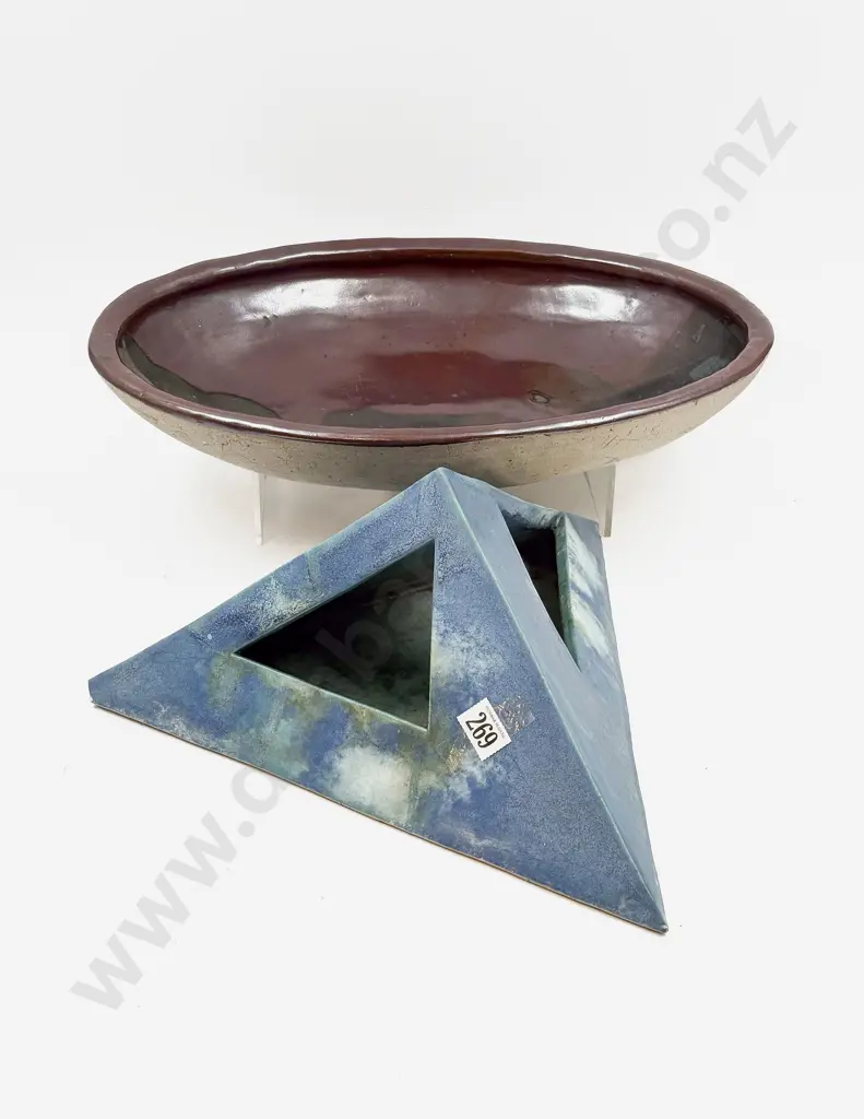 Keith Blight Pottery Sculpture Form (Faults) together with Studio Pottery Shallow Table Bowl Image 1++