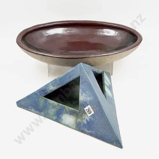Keith Blight Pottery Sculpture Form (Faults) together with Studio Pottery Shallow Table Bowl