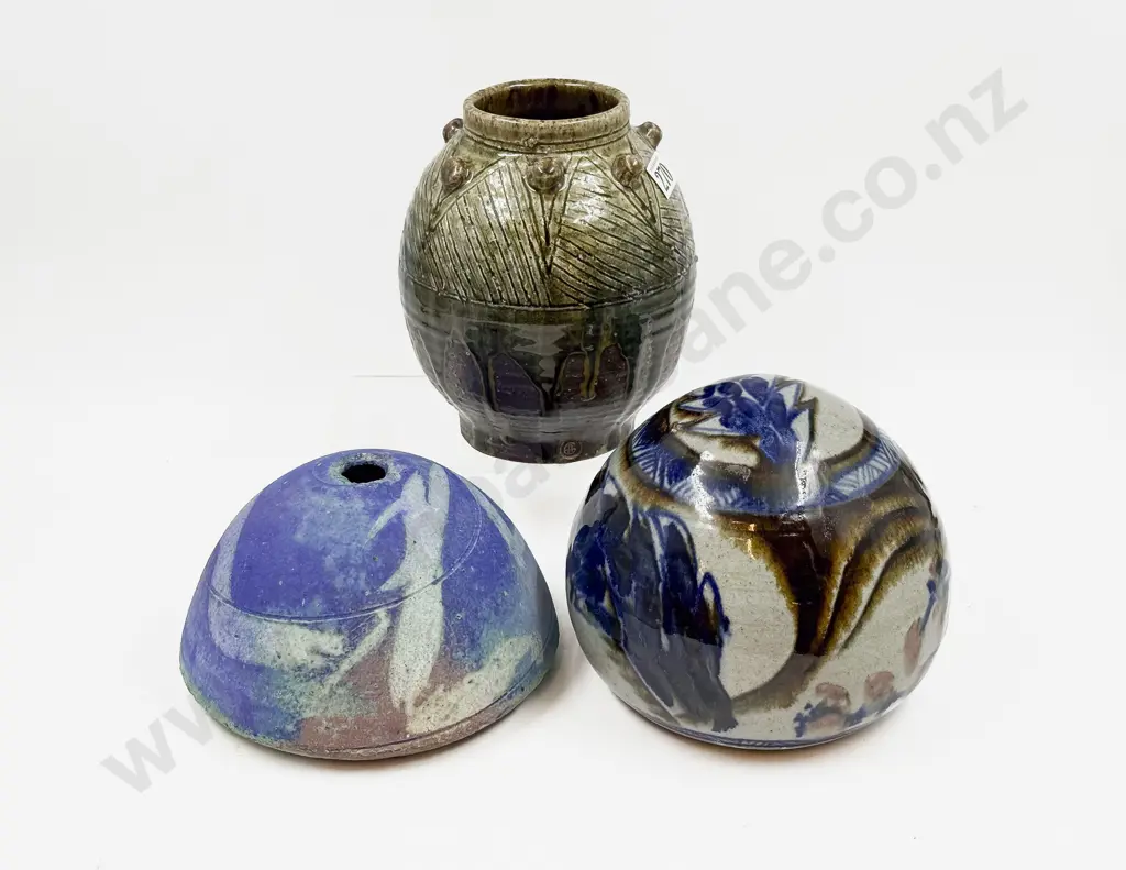 Adrian Cotter Pottery Vase together with Glazed Pottery Orb & Other Image 1++