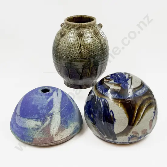 Adrian Cotter Pottery Vase together with Glazed Pottery Orb & Other