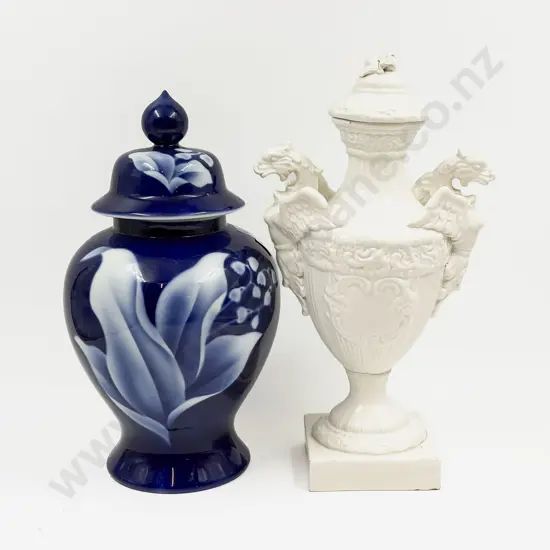 Chinese Ginger Jar together with Glazed Ceramic Urn (Faults)