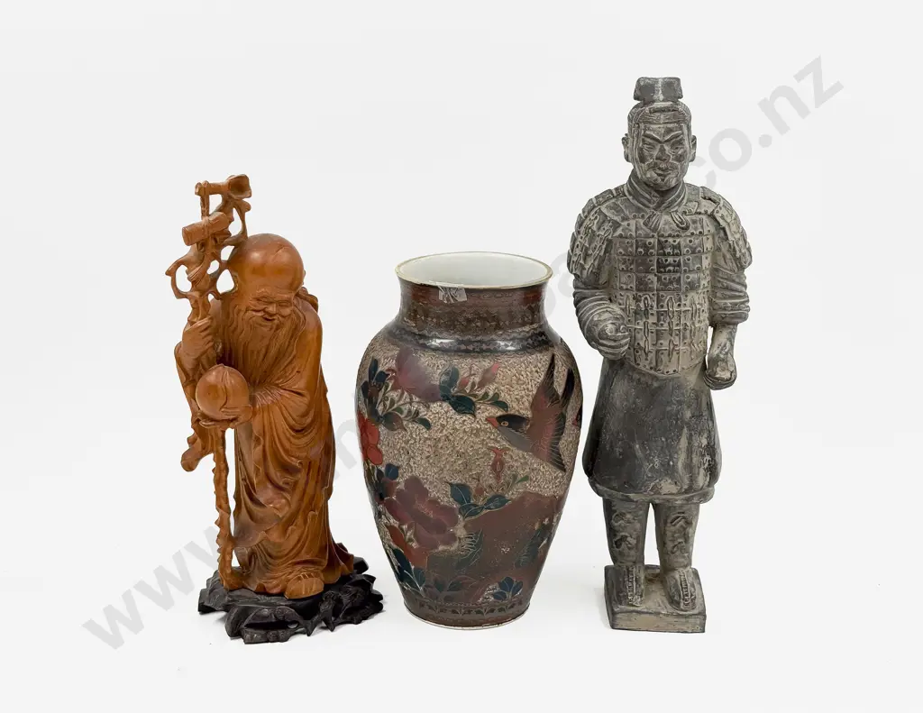 Japanese Jikki Shippo Style Vase together with Two Figures Image 1++