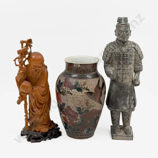 Japanese Jikki Shippo Style Vase together with Two Figures