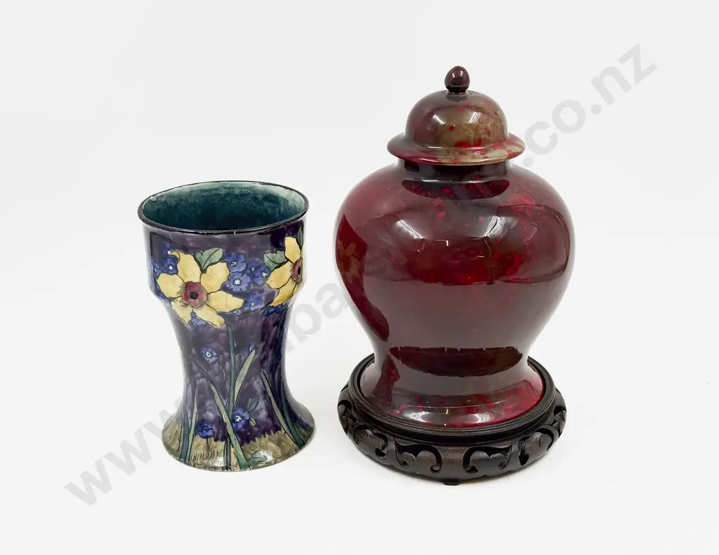 RD Flambe Lidded Urn on Wooden Stand together with Hancock & Sons "Springtime Vases" (A/F) Image 1++