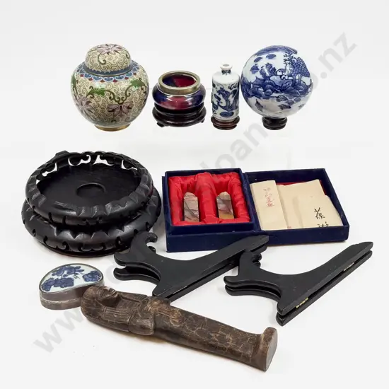 Small Cloisonne Ginger Jar together with Assorted Stands etc