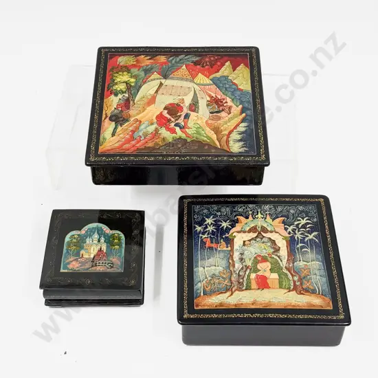 Graduated Set of Three Russian Lacquered Boxes
