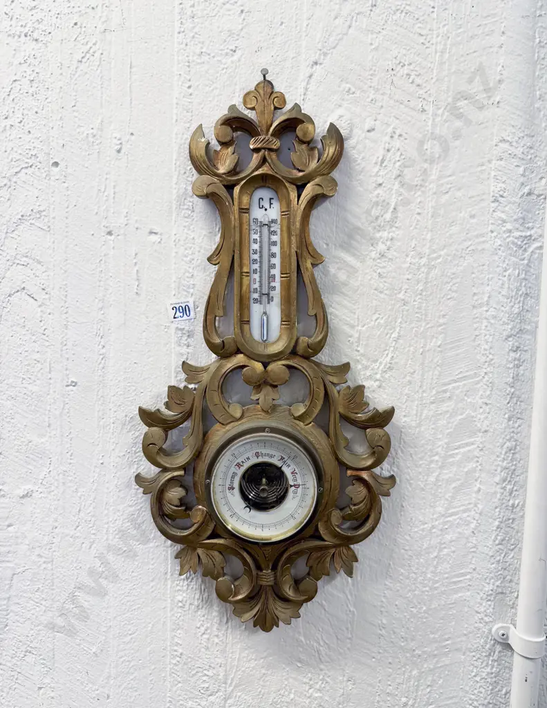 Gilt Painted Wall Hanging Barometer/Thermometer Image 1++