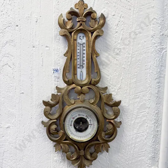 Gilt Painted Wall Hanging Barometer/Thermometer