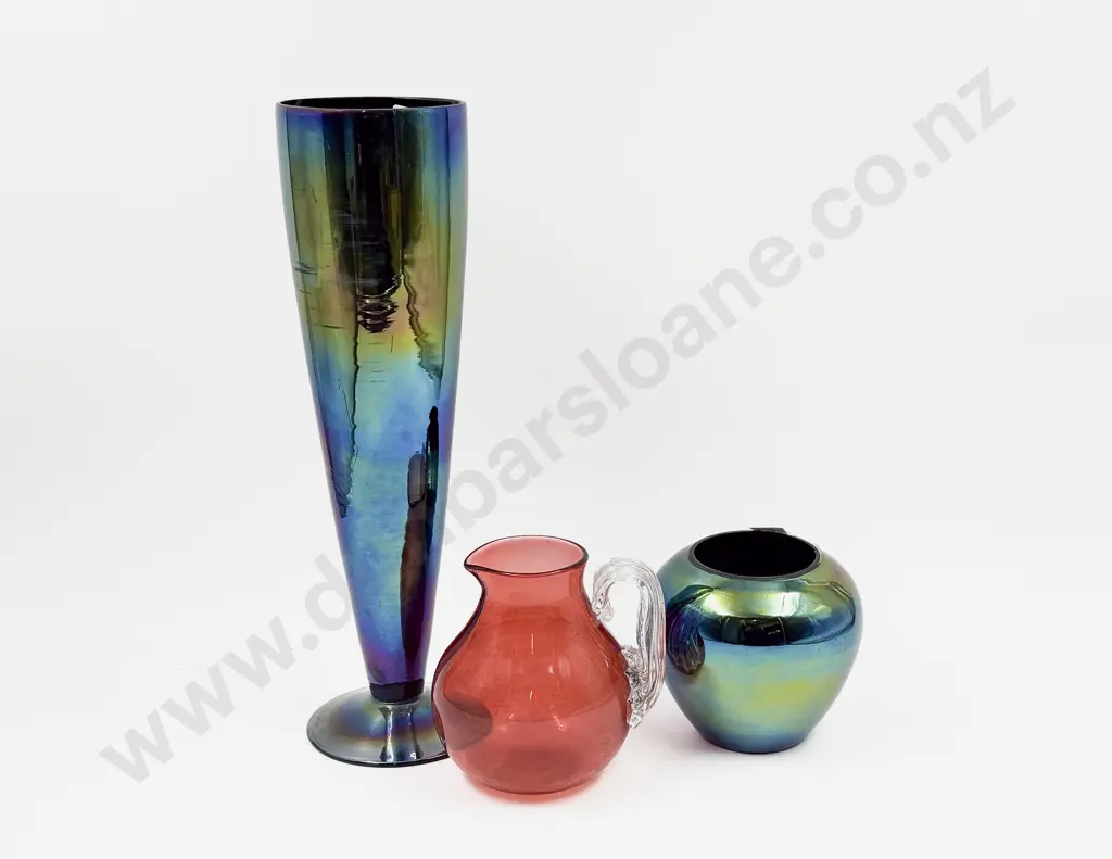 Two Lustre Glass Vases together with Vict Glass Jug Image 1++