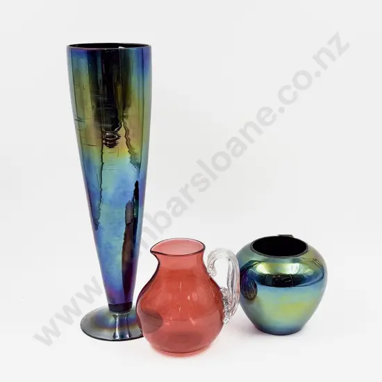 Two Lustre Glass Vases together with Vict Glass Jug