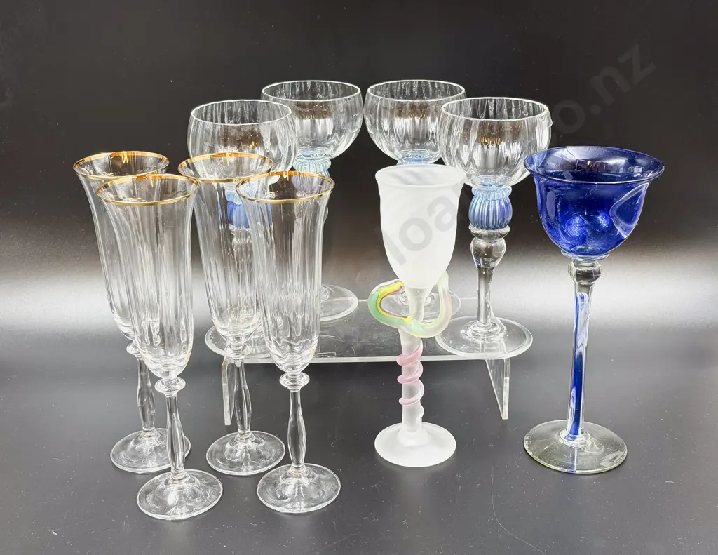 Viesnik Art Glass Goblet together with Hoglund Goblet & Two Sets of Four Assorted Stemmed Glassware Image 1++