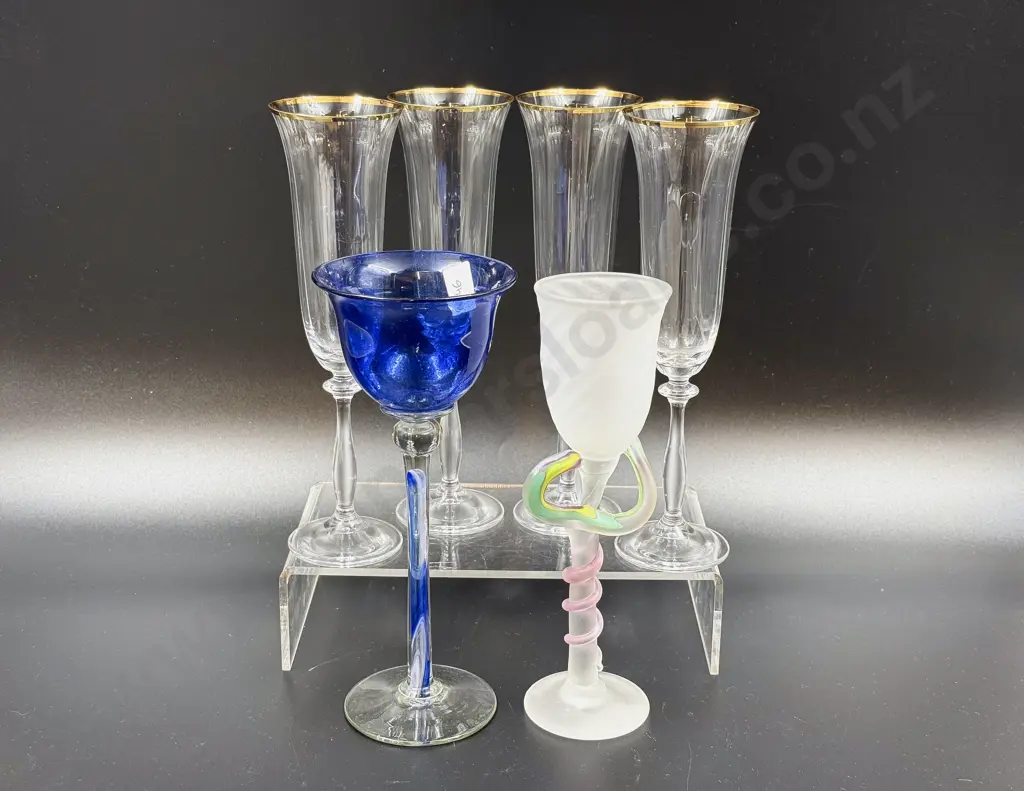 Viesnik Art Glass Goblet together with Hoglund Goblet & Two Sets of Four Assorted Stemmed Glassware Image 1++