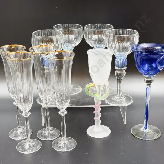 Viesnik Art Glass Goblet together with Hoglund Goblet & Two Sets of Four Assorted Stemmed Glassware