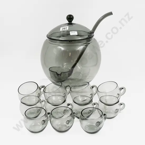 Mid Century Style Glass Punch Bowl Set