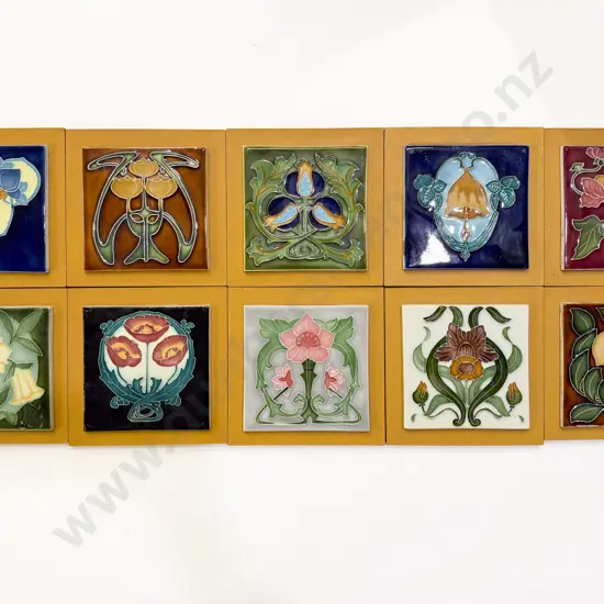Ten Vintage Tiles Mounted on Wooden Plaques