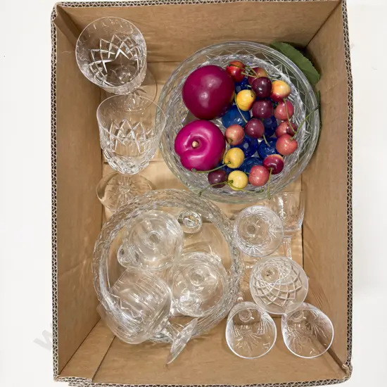 Box of Assorted Crystal & Glassware incl Faux Fruit