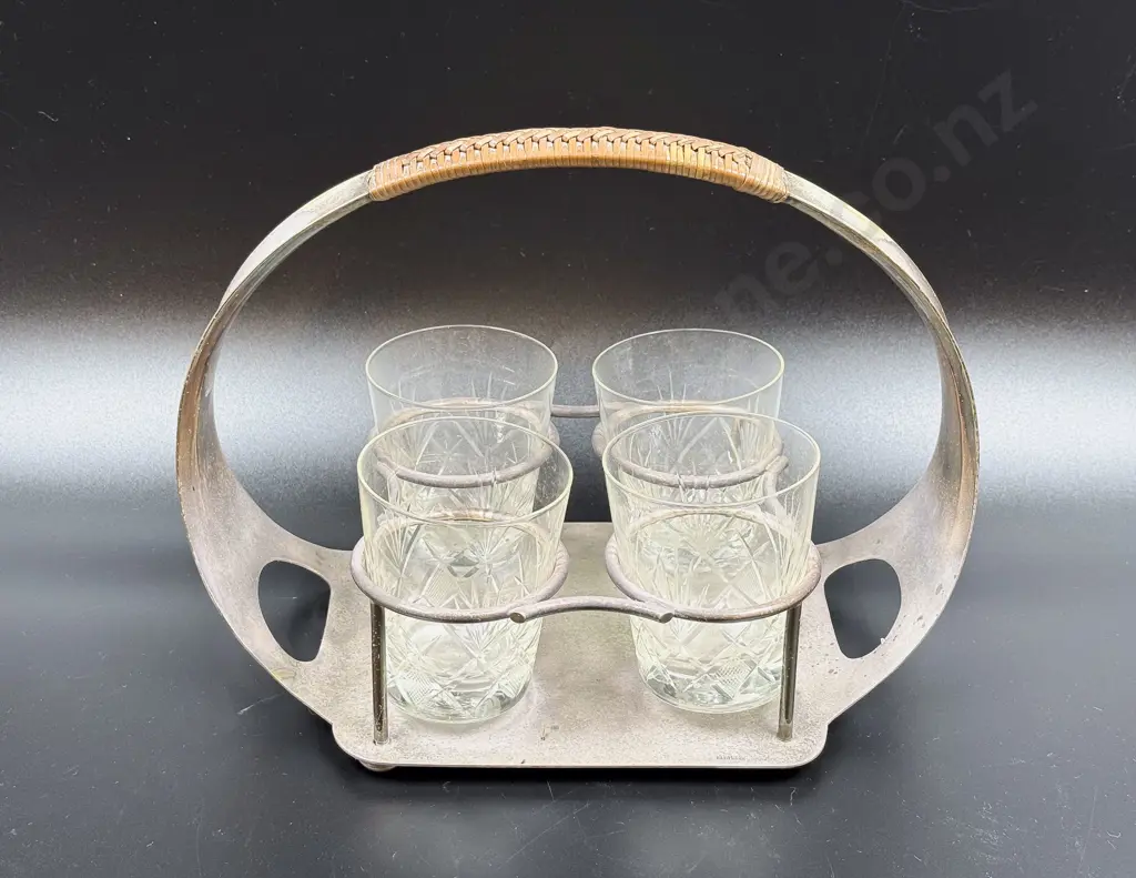 S/P Mid Century Style Drinks Caddy with Four Tumblers Image 1++