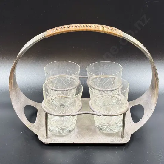 S/P Mid Century Style Drinks Caddy with Four Tumblers