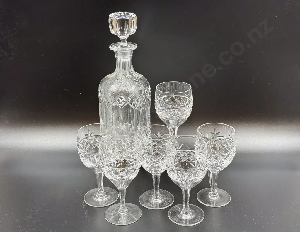 Crystal Decanter together with Six Crystal Wine Goblets Image 1++