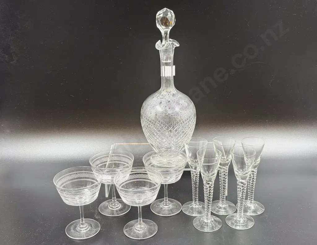 Etched Glass Decanter & Assorted Glassware Image 1++