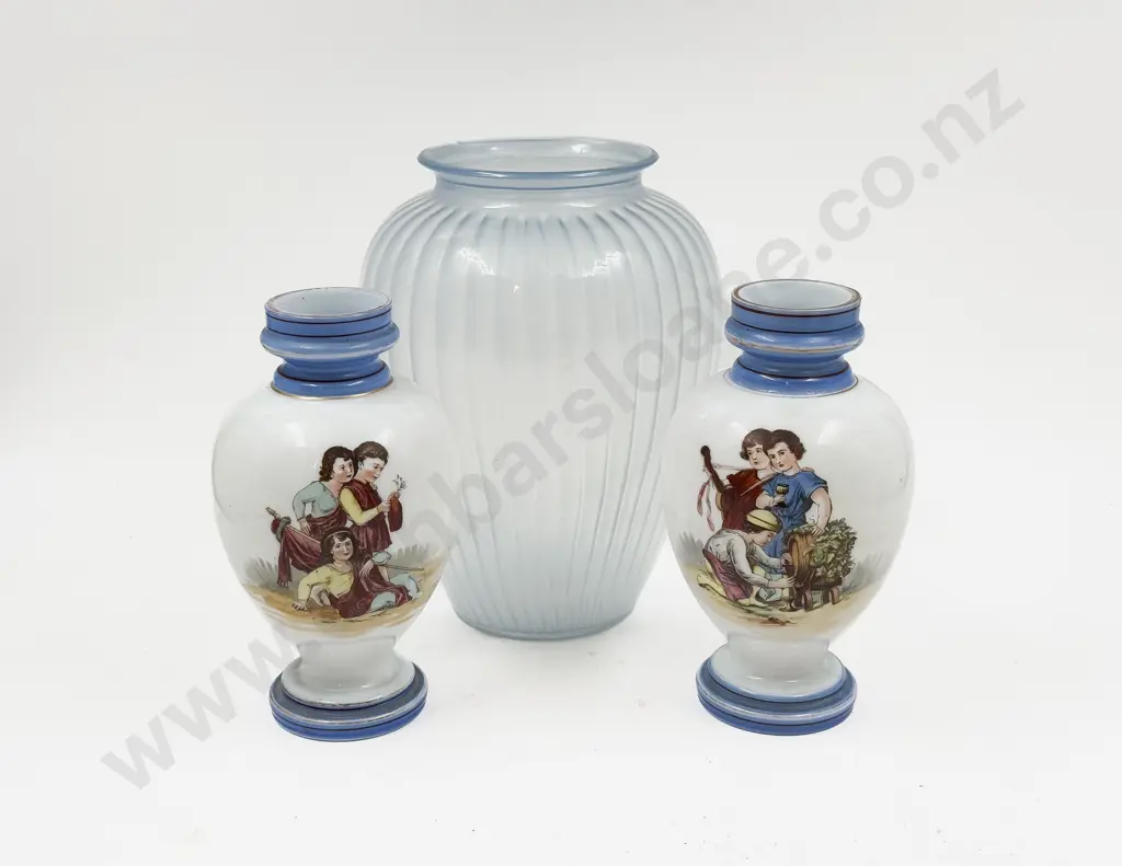 Pair of Painted Glass Vases together with Art Glass Vase Image 1++