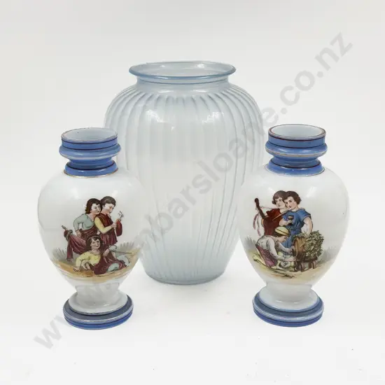 Pair of Painted Glass Vases together with Art Glass Vase