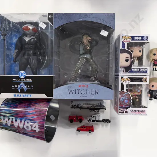 Two Boxed Action Figures together with Two Boxed Funko Pop Figures & Assorted