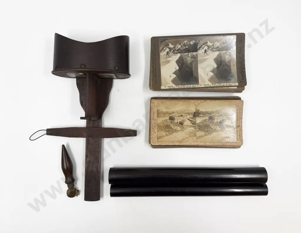 Vintage Wooden Stereoscope with Assorted Slides Image 1++