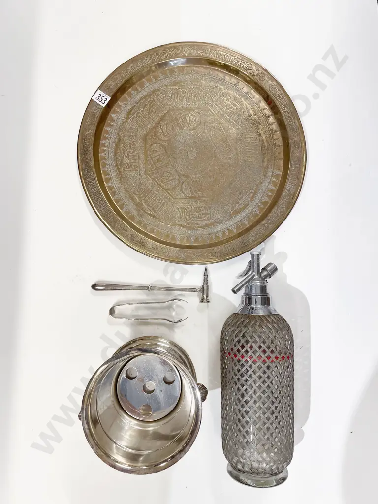 Plated Ice Bucket together with Soda Syphon & Brass Tray Image 1++