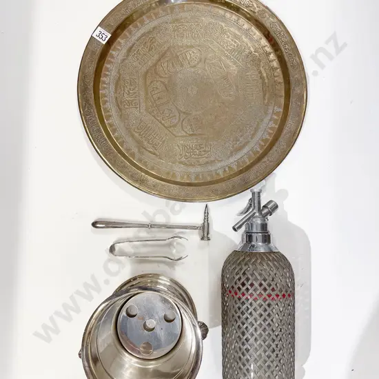 Plated Ice Bucket together with Soda Syphon & Brass Tray