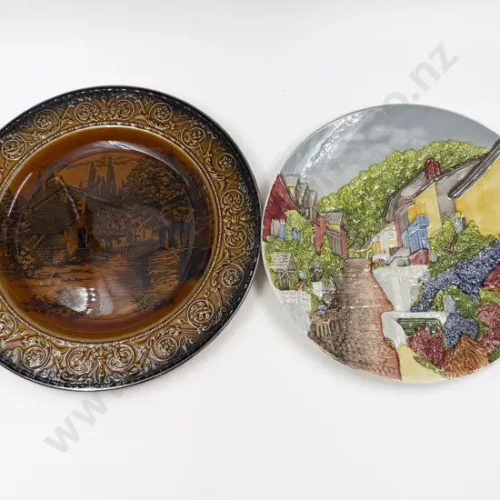 Stoke on Trent British Scenes Charger together with Majolica Plate