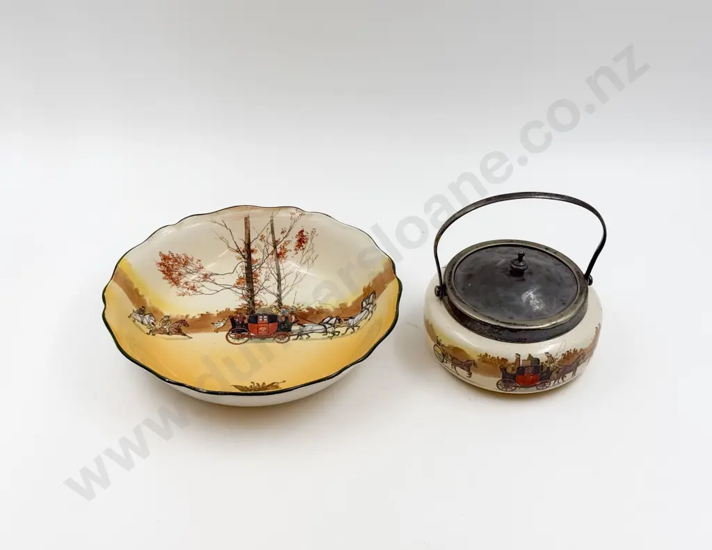 RD "Coaching" Pattern Biscuit Barrel & Fruit Bowl Image 1++