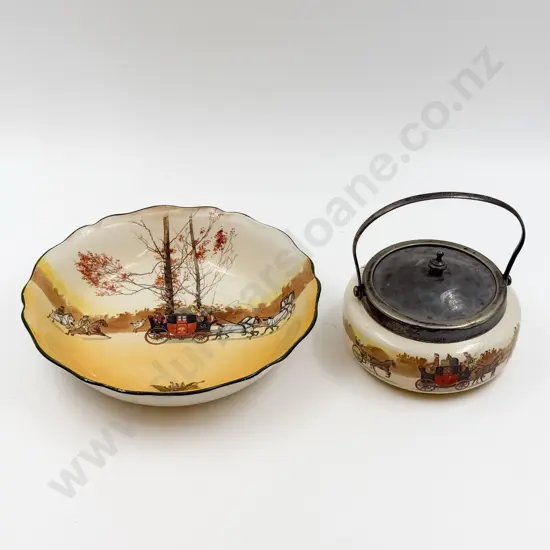 RD "Coaching" Pattern Biscuit Barrel & Fruit Bowl