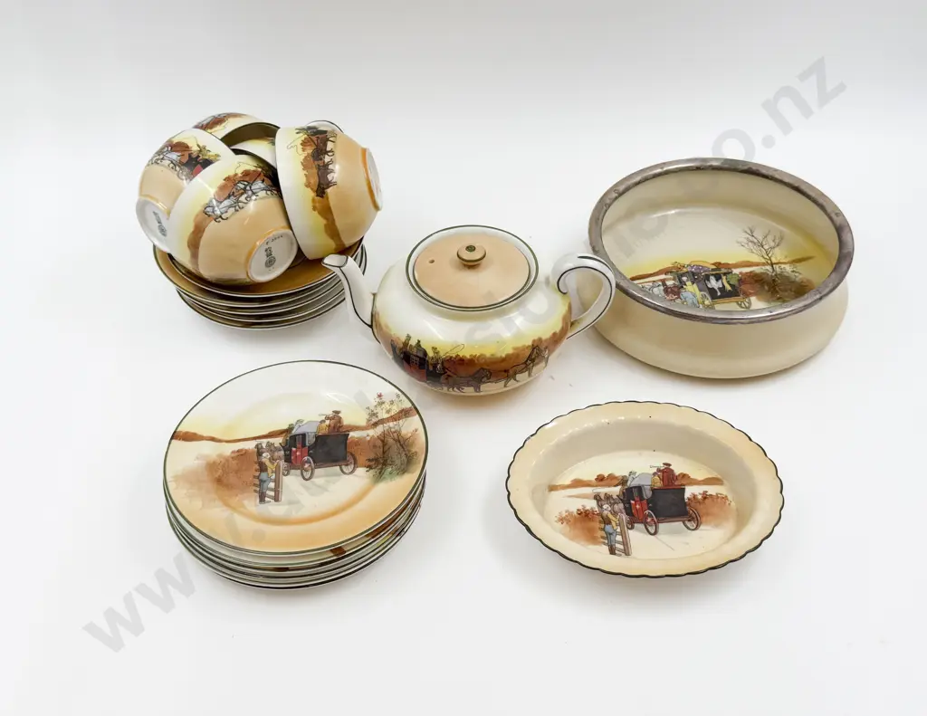 Qty of Assorted RD "Coaching" Pattern China with Teapot etc Image 1++