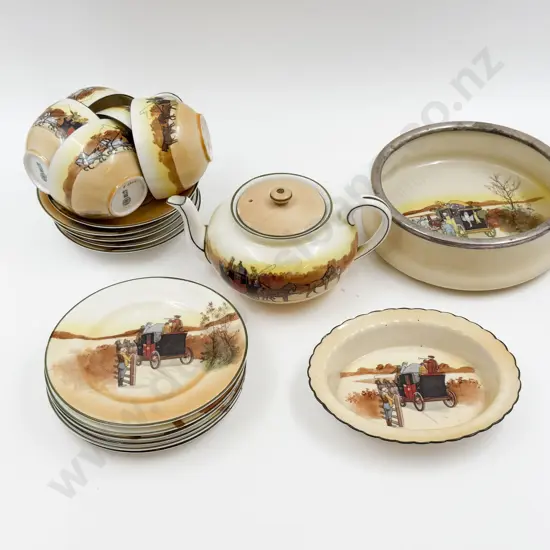 Qty of Assorted RD "Coaching" Pattern China with Teapot etc