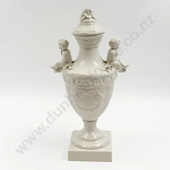 White Glazed Figural Lidded Urn