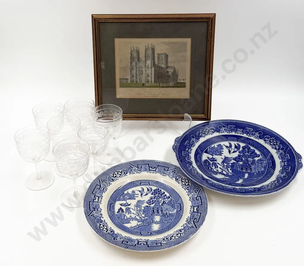 Small Qty of Assorted incl Small Historical Print Two Blue & White Plates & Glassware Image 1++